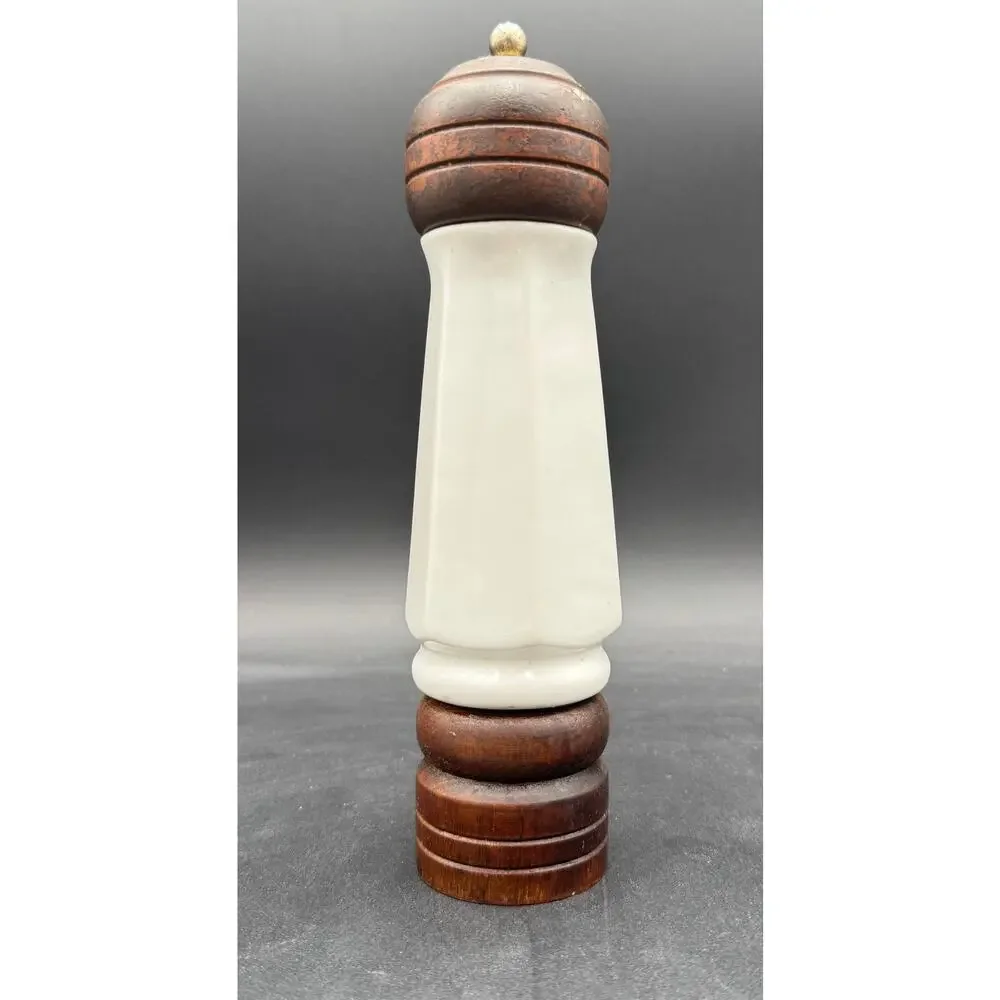 Vintage Pepper Grinder Wood and Porcelain Blue and White Winter Scene
